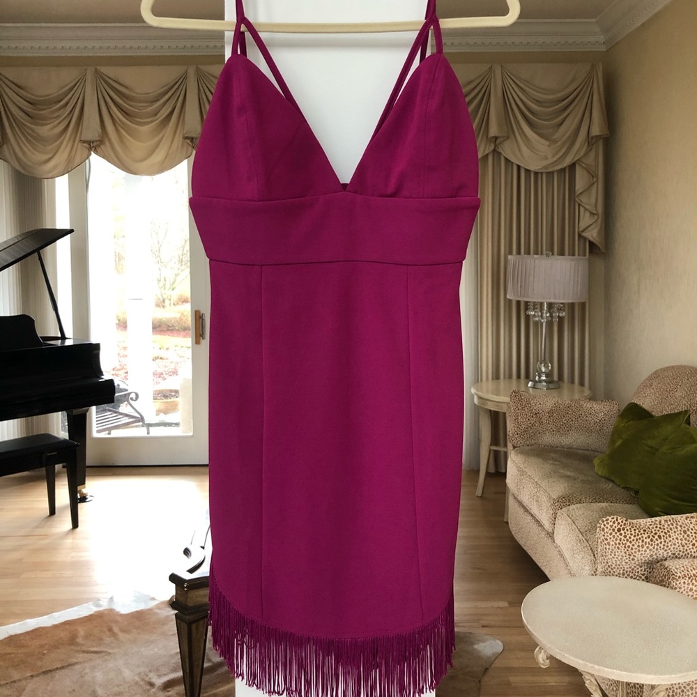 Missguided Magenta Tassel/Fringe Mini Dress